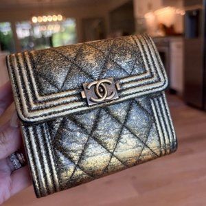 Chanel Distressed Gold Metallic Boy Wallet - 24 Series